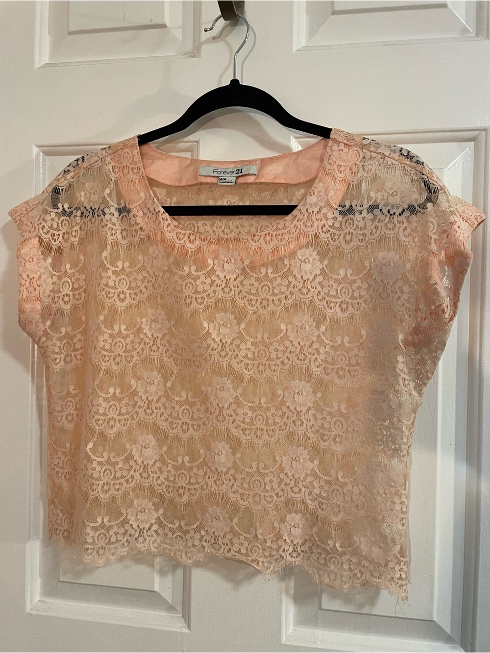 Forever 21 Peach Lace Cropped Blouse